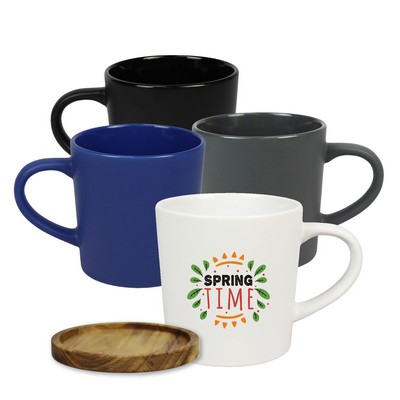 16 Oz. Coffee Ceramic Mug With Wood Lid